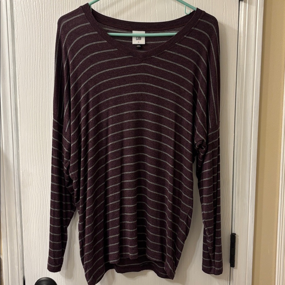 Cabi Serenity Tee Striped V-Neck Long Sleeve Top